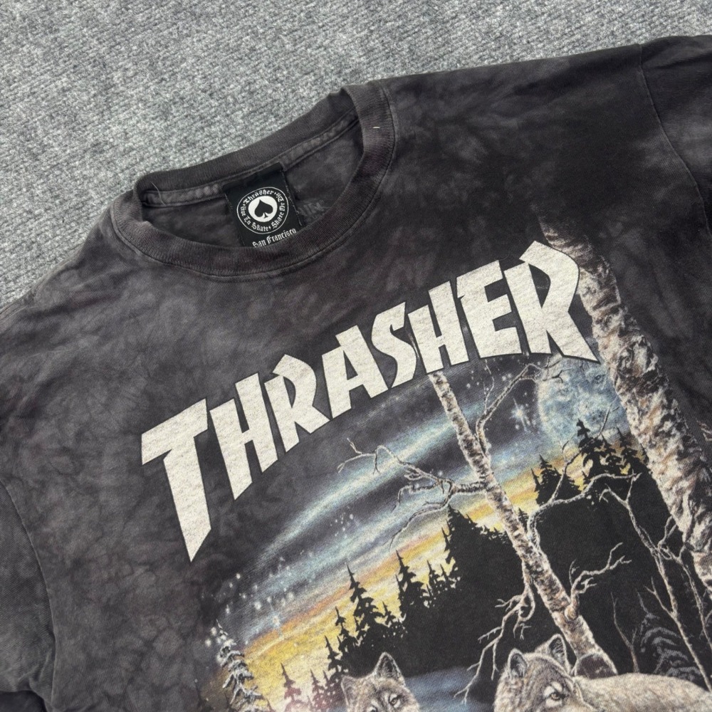 Thrasher The Mountain T-Shirt Medium Black Wolf Nature Graphic Tie Dye Men's
